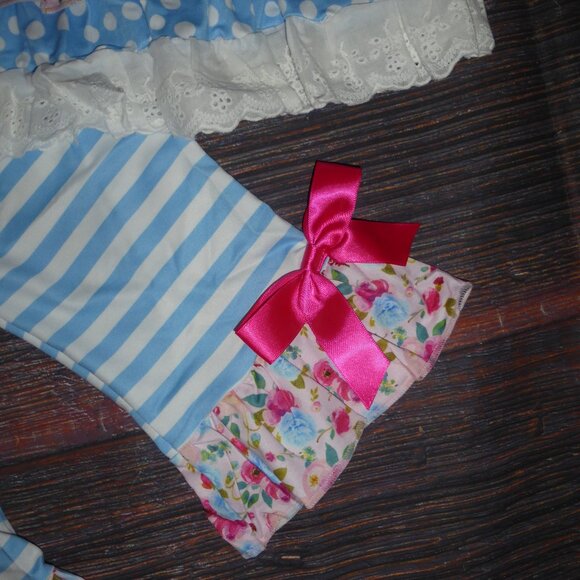 Boutique Girls Easter Bunny Rabbit Tunic Ruffle Leggings Outfit - Picture 3 of 4